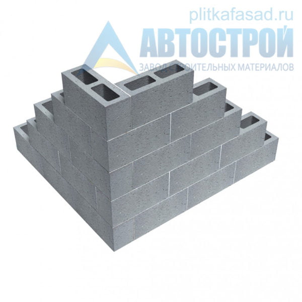 Блок бетонный для межквартирных перегородок КСР-ПР-ПС-39-100-F75-1250 140х190х390мм пустотелый. Пример угла