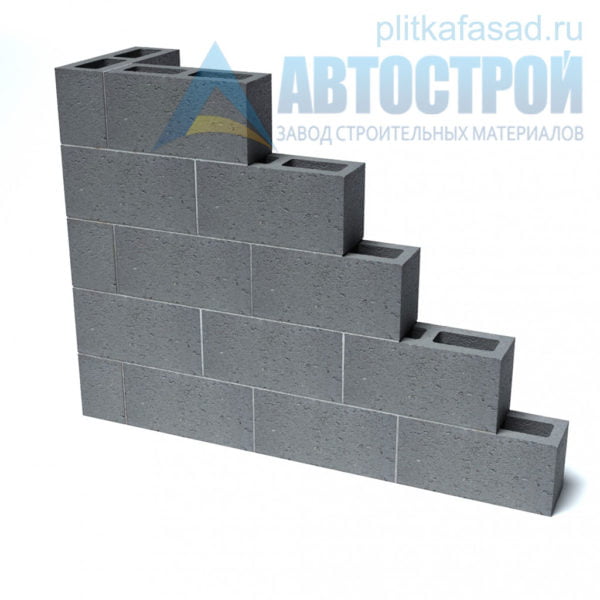 Блок бетонный для межквартирных перегородок КСР-ПР-ПС-39-100-F75-1250 140х190х390мм пустотелый. Пример угла