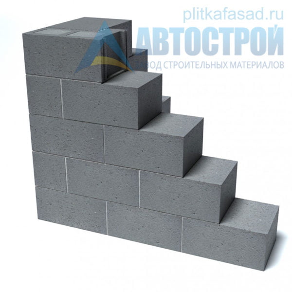 Блок бетонный фундаментный КСР-ПР-39-150-F75-2200 (СКЦ) 290х190х390мм полнотелый. Пример угла