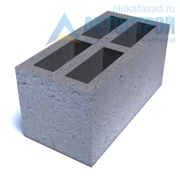 Блок бетонный стеновой СКЦ 190x190x390мм четырехщелевой